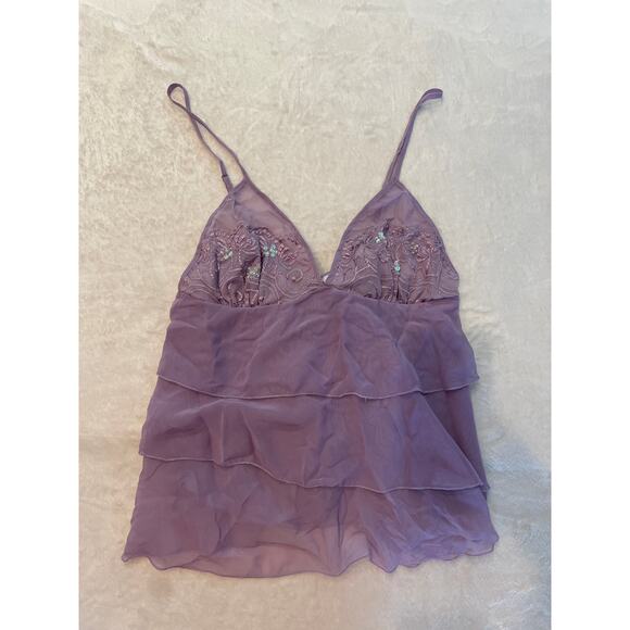 NWT FASHION BUG Contrast Lace Tiered Cami Top & Thong Set Large Purple - Picture 1 of 8